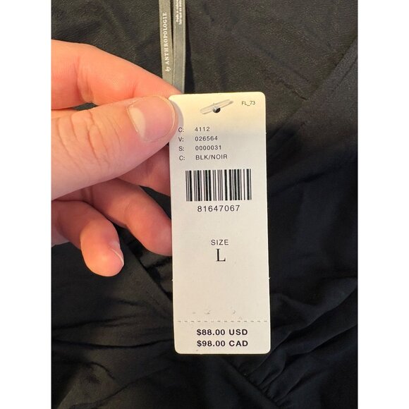 NEW Anthropologie Flutter-Sleeve Draped V-Neck Blouse Top Black Large Faux Wrap - Picture 10 of 12